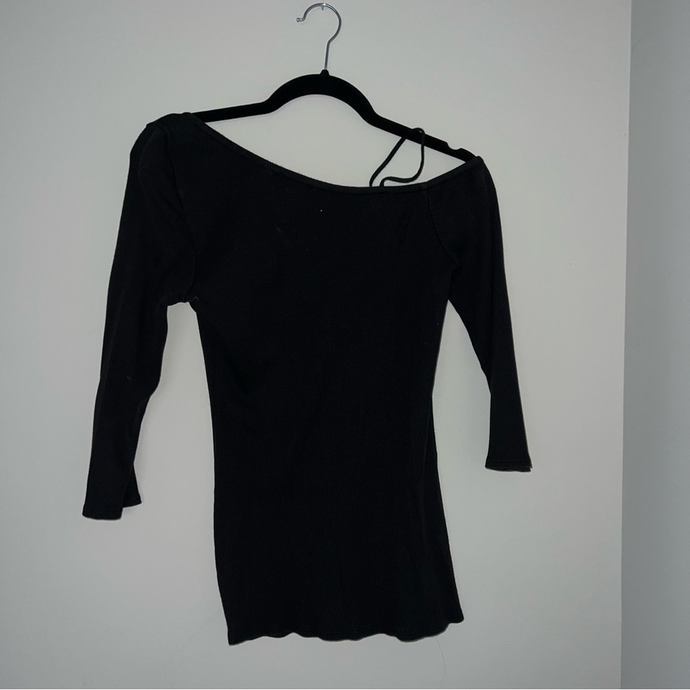 Theory Black Off-Shoulder Top Size M Ribbed - Picture 4 of 4
